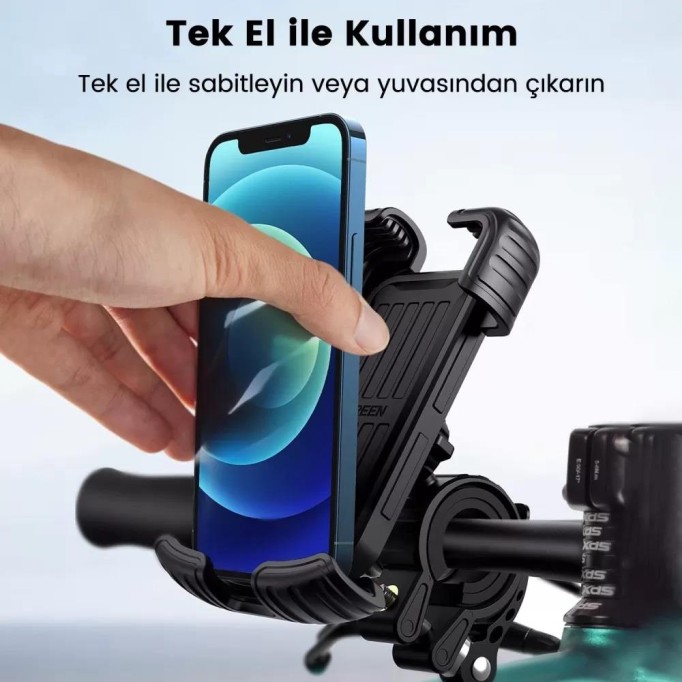 Ugreen Motosiklet ve Bisikletler için 360° Gidon Telefon Tutucu