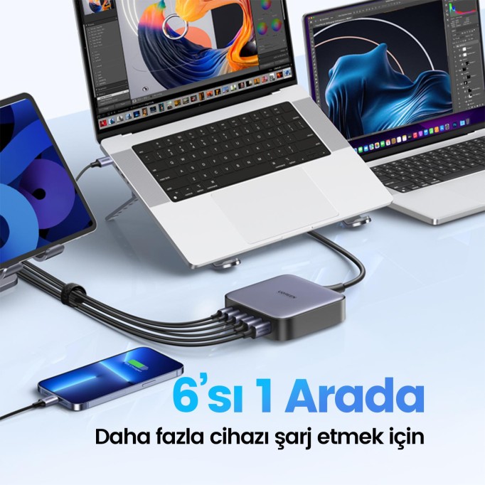 Ugreen Nexode 200W GaN II 6 Portlu Masaüstü Hızlı Şarj Cihazı İstasyonu