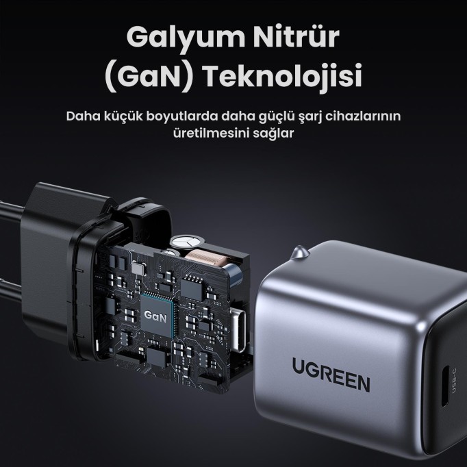 Ugreen Nexode 30W Type-C QC 4.0 PD GanX Hızlı Şarj Cihazı ve 60W Type-C Şarj Kablosu