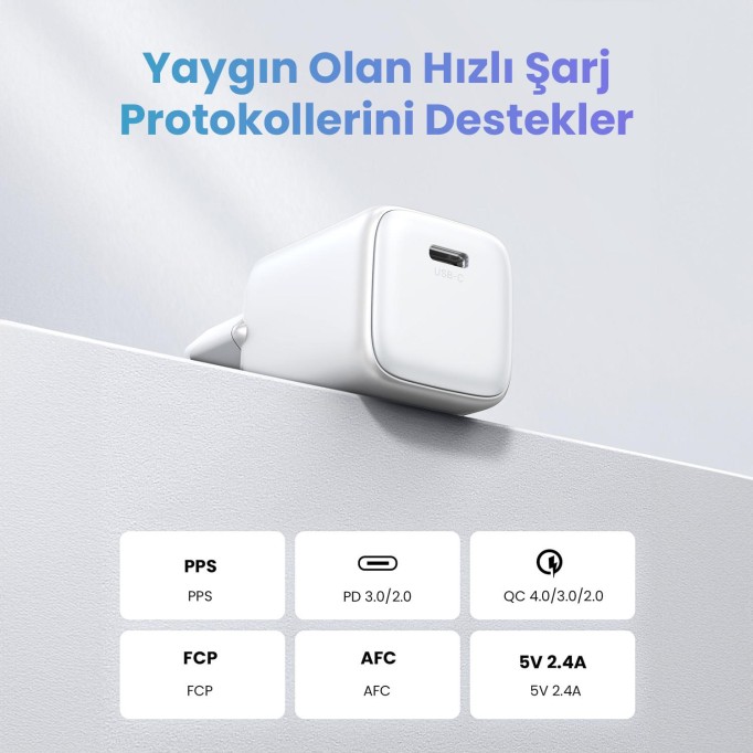 Ugreen Nexode GaN 2 Mini 20W Type-C PD Hızlı Şarj Cihazı Beyaz