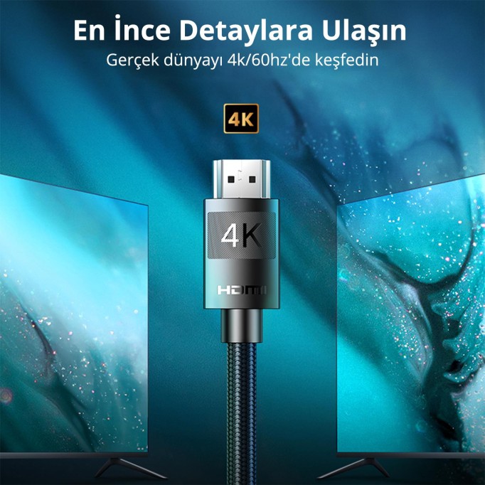 Ugreen Örgülü HDMI 2.0 4K 60Hz Görüntü Aktarım Kablosu 5 Metre