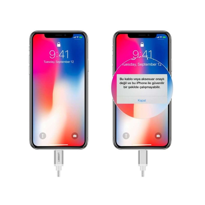 Ugreen Örgülü Lightning iPhone Şarj Ve Data Kablosu Beyaz 1 Metre