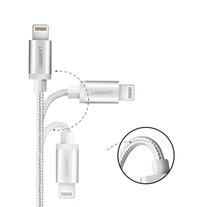 Ugreen Örgülü Lightning iPhone Şarj Ve Data Kablosu Beyaz 1 Metre