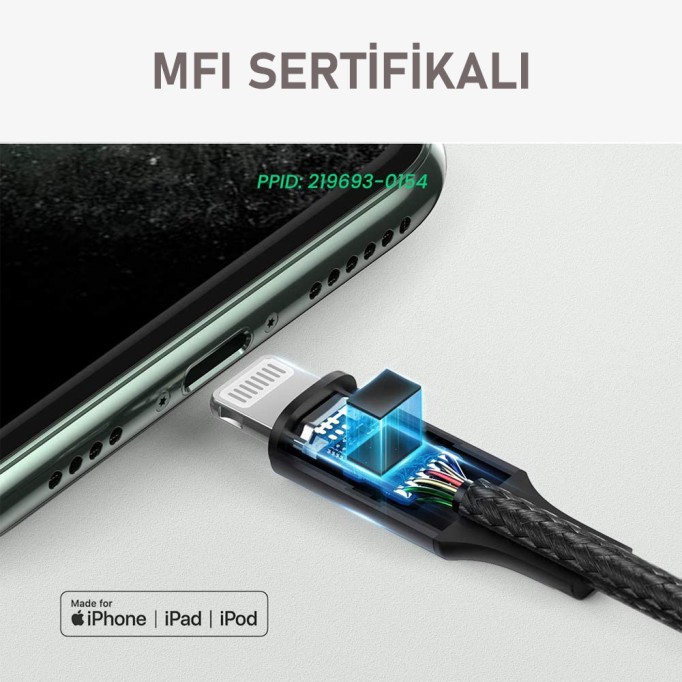 Ugreen Örgülü MFİ Lightning 3.5mm iPhone iPad Aux Kablo 2 Metre