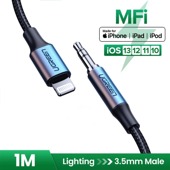 Ugreen Örgülü MFİ Lightning 3.5mm iPhone iPad Aux Kablo 2 Metre