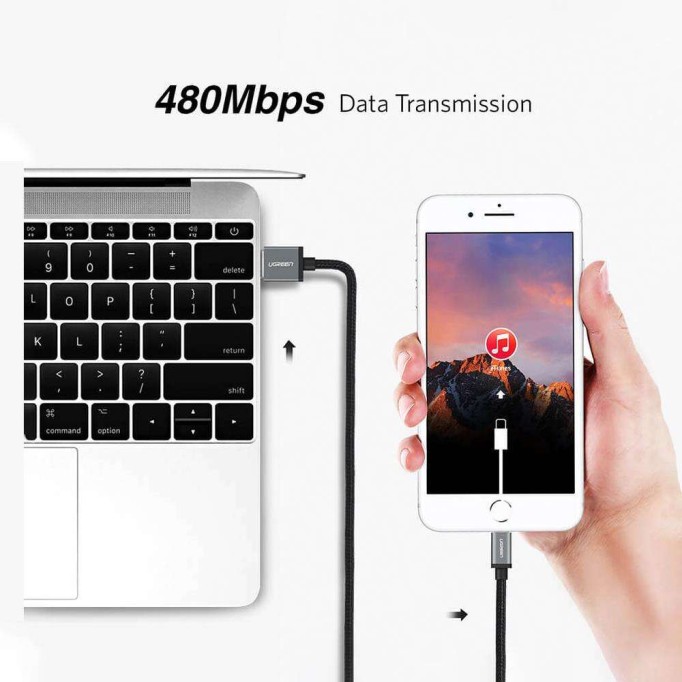 Ugreen Örgülü MFI Lightning iPhone Şarj ve Data Kablosu Siyah 1,5 Metre