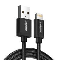 Ugreen Örgülü MFI Lightning iPhone Şarj ve Data Kablosu Siyah 2 Metre