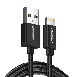 2 Metre Ugreen Örgülü MFI Lightning iPhone Şarj ve Data Kablosu Siyah 2 Metre