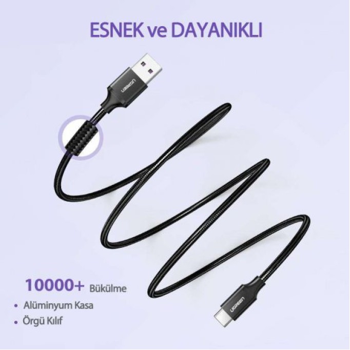 UGREEN Örgülü Type-C Şarj ve Data Kablosu 1 Metre