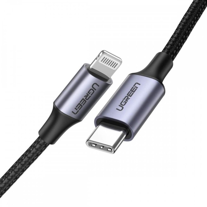 Ugreen Örgülü Type-C to Lightning iPhone Hızlı Şarj Kablosu Siyah 2 Metre