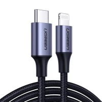 Ugreen Örgülü Type-C to Lightning iPhone Hızlı Şarj Kablosu Siyah 2 Metre