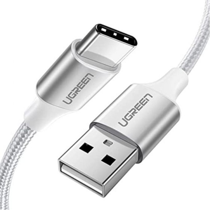 UGREEN Örgülü USB Type-C Şarj ve Data Kablosu Beyaz 1.5 Metre