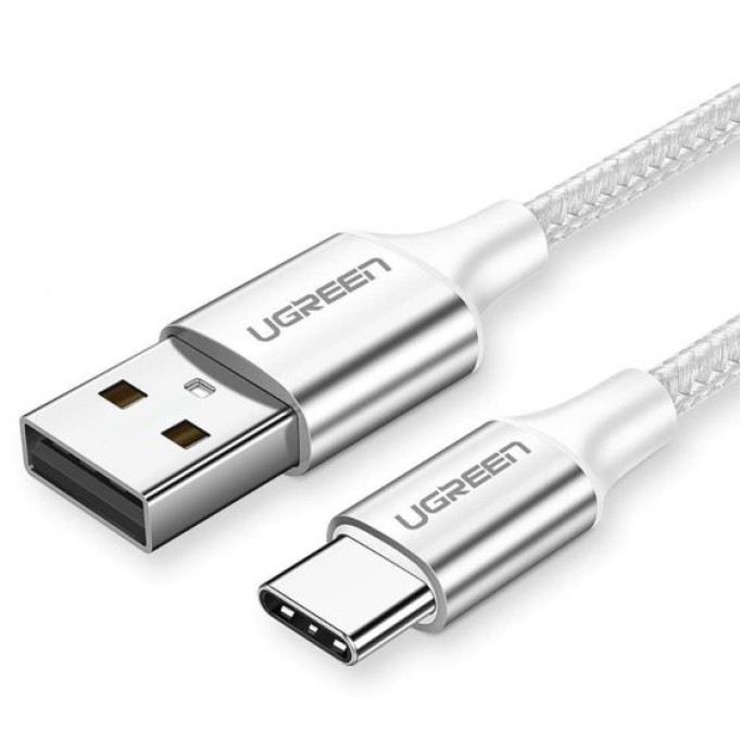 Ugreen Örgülü USB Type-C Şarj ve Data Kablosu Beyaz 1 Metre