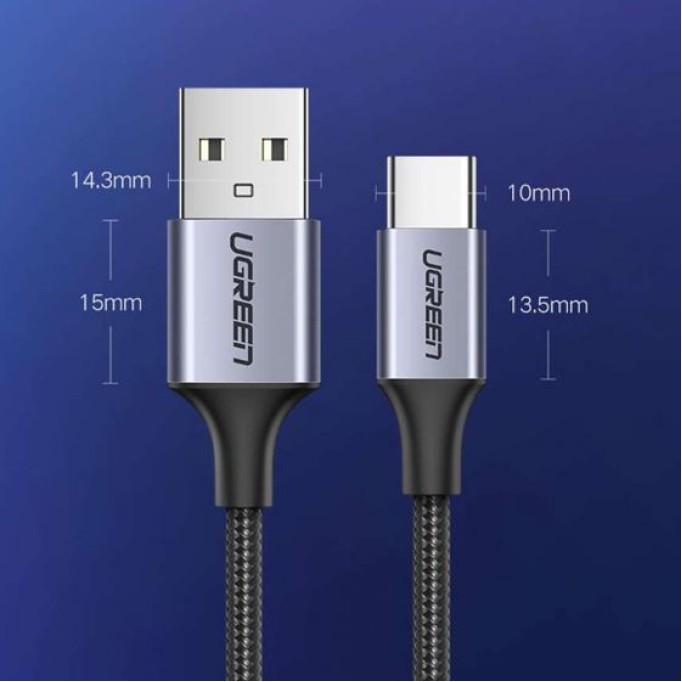 Ugreen Örgülü USB Type-C Şarj ve Data Kablosu Beyaz 1 Metre