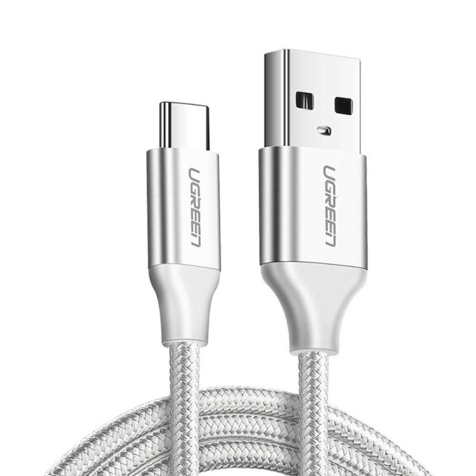 UGREEN Örgülü USB Type-C Şarj ve Data Kablosu Beyaz 2 Metre