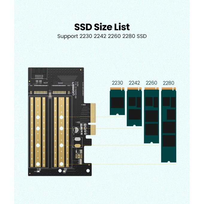 Ugreen PCIe 3.0 M.2 NVME ve NGFF Okuyucu Adaptör Kartı Ugreen PCIe 3.0 M.2 NVME ve NGFF Okuyucu Adaptör Kartı