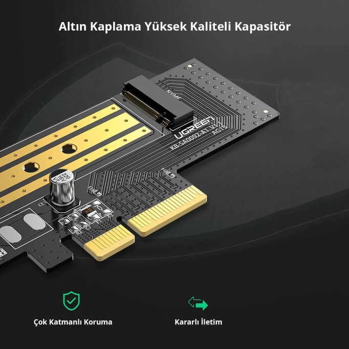 Ugreen PCIe 3.0 M.2 NVME ve NGFF Okuyucu Adaptör Kartı