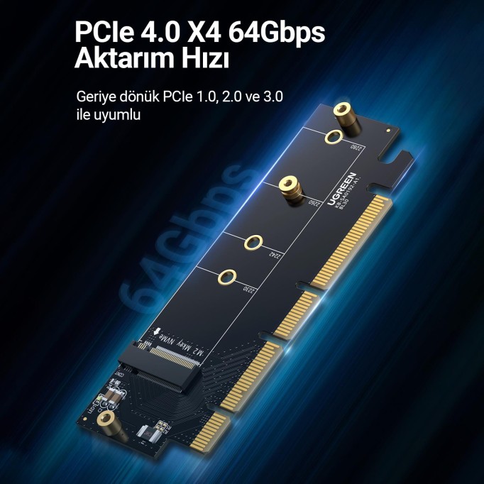 Ugreen PCIe 4.0 x4 x8 x16 Uyumlu 64Gbps NVMe M.2 SSD Dönüştürücü Adaptör