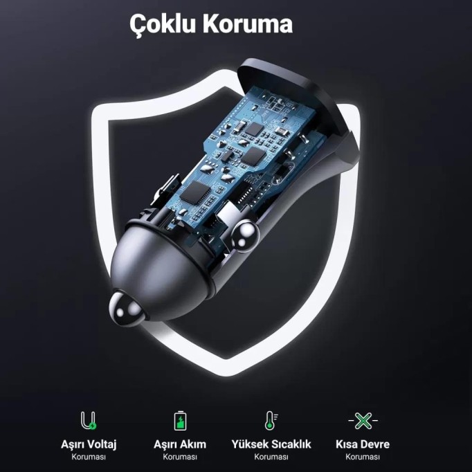 Ugreen PD 30W SCP 22.5W Type-C USB Alüminyum Araç Çakmaklık Şarjı