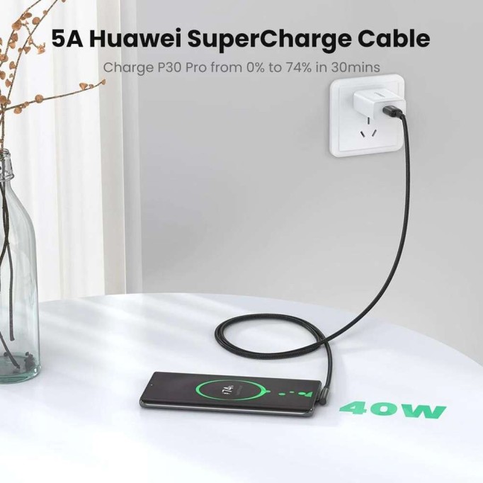 Ugreen Premium 90 Derece Açılı Type-C 5A Örgülü Data ve Şarj Kablosu