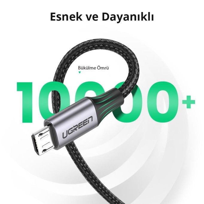 Ugreen Premium Micro USB Şarj ve Data Kablosu Siyah 1.5 Metre