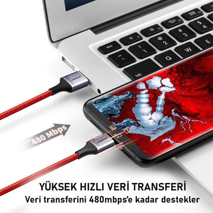 Ugreen Premium Örgülü USB 3A Type-C Hızlı Şarj ve Data Kablosu