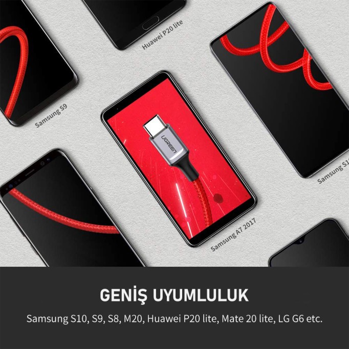 Ugreen Premium Örgülü USB 3A Type-C Hızlı Şarj ve Data Kablosu