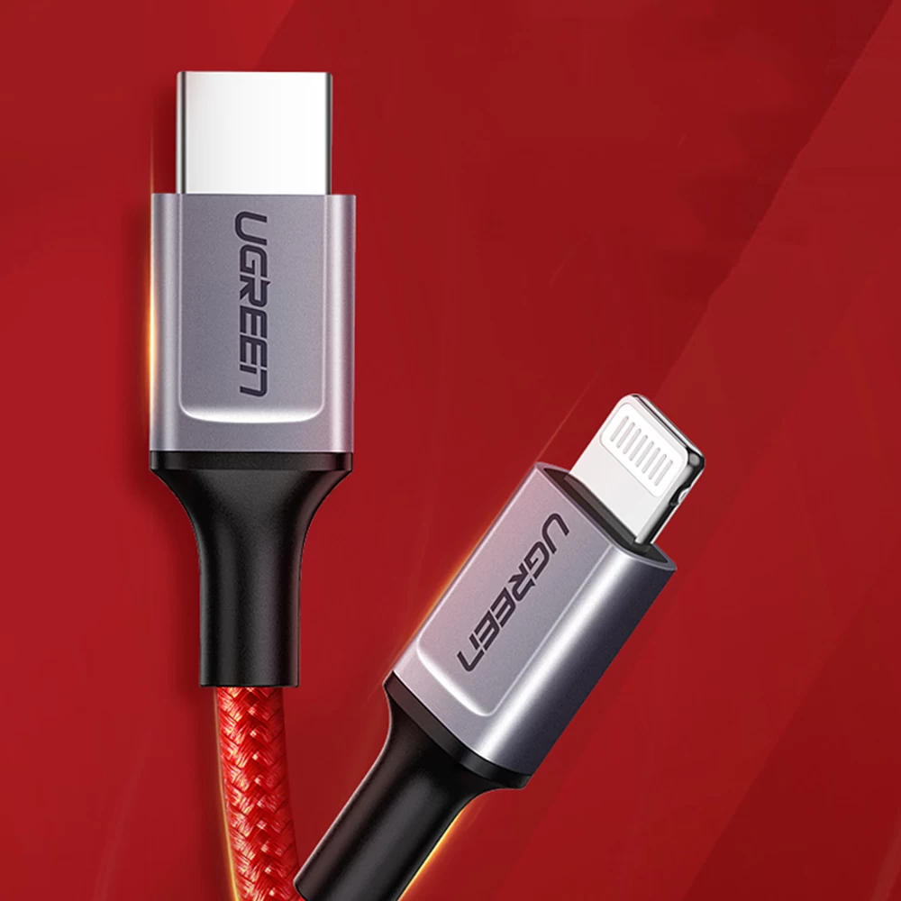 Cáp sạc nhanh Ugreen Type-C sang Lightning màu đỏ