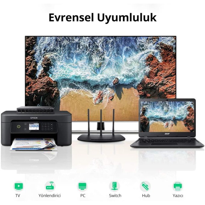 Ugreen RJ45 Ethernet Kablosu Uzatma Aparatı Siyah