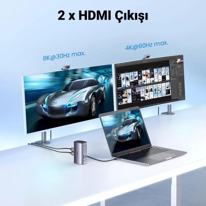 Ugreen Type-C 12 Çıkışlı 8K HDMI USB C Gen 3.1 Gigabit RJ45 Çalışma İstasyonu Ugreen Type-C 12 Çıkışlı 8K HDMI USB C Gen 3.1 Gigabit RJ45 Çalışma İstasyonu