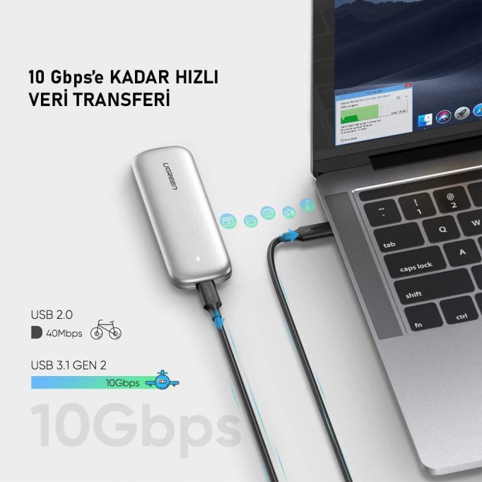 Ugreen Type-C 3.1 Gen 2 10GBPS 100W 5A Şarj ve Data Kablosu