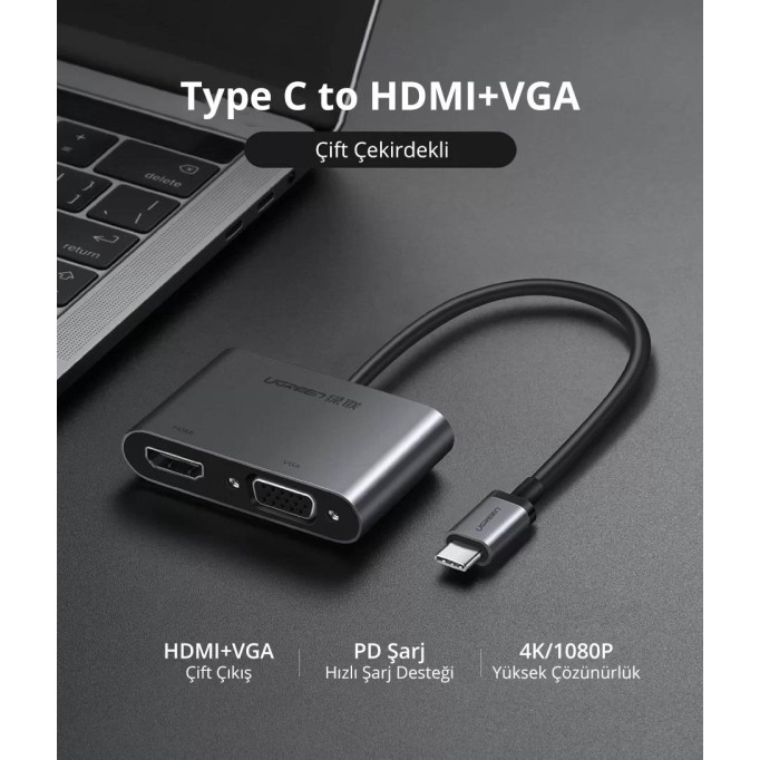 Ugreen Type-C HDMI VGA Dönüştürücü Adaptör