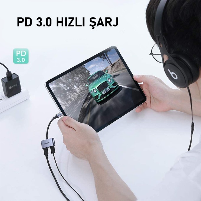 Ugreen Type-C to 2 Type-C Kulaklık ve Şarj Dönüştürücü