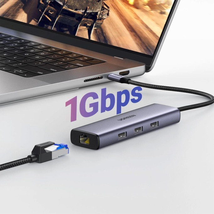 Ugreen Type-C to 3*USB 3.0 4K/30HZ HDMI RJ45 Gigabit Ethernet 100W PD Güç Girişi Çoklayıcı Hub Adaptör