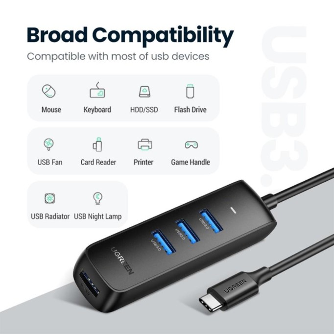 Ugreen Type-C to 4 Portlu USB 3.0 Çoklayıcı Adaptör