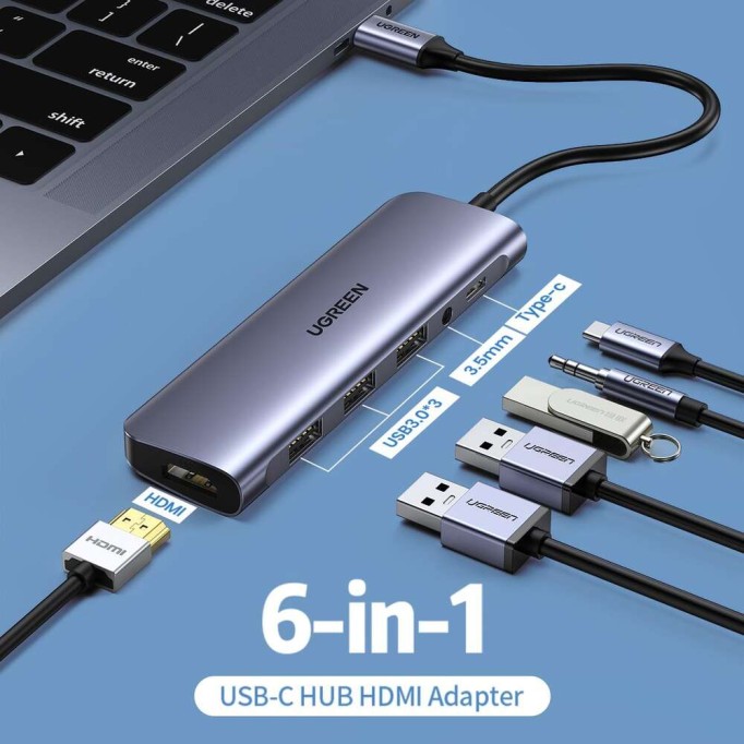 Ugreen Type-C to HDMI Aux PD USB 3.0 Hub Dönüştürücü Adaptör