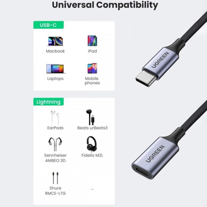 Ugreen Type-C to Lightning Kulaklık Dönüştürücü Adaptör Ugreen Type-C to Lightning Kulaklık Dönüştürücü Adaptör