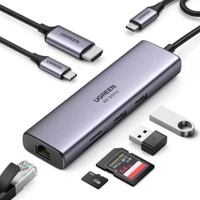 Ugreen Type C to PD 100W HDMI RJ45 USB SD Micro SD Dönüştürücü Hub Ugreen Type C to PD 100W HDMI RJ45 USB SD Micro SD Dönüştürücü Hub