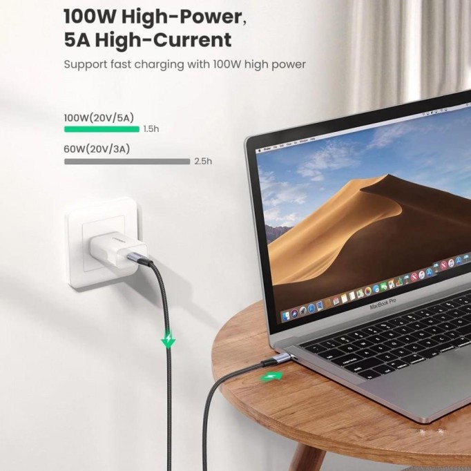 Ugreen Type-C to Type-C USB 3.1 Gen2 5A 100W Thunderbolt 3 Data ve Şarj Kablosu 1 Metre Ugreen Type-C to Type-C USB 3.1 Gen2 5A 100W Thunderbolt 3 Data ve Şarj Kablosu 1 Metre