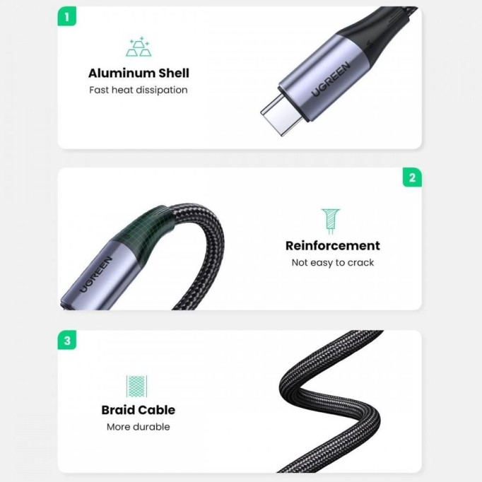 Ugreen Type-C to Type-C USB 3.1 Gen2 5A 100W Thunderbolt 3 Data ve Şarj Kablosu 1 Metre Ugreen Type-C to Type-C USB 3.1 Gen2 5A 100W Thunderbolt 3 Data ve Şarj Kablosu 1 Metre