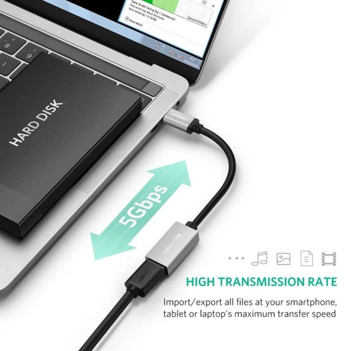 Ugreen Type-C to USB 3.0 OTG Dönüştürücü Kablo Gümüş
