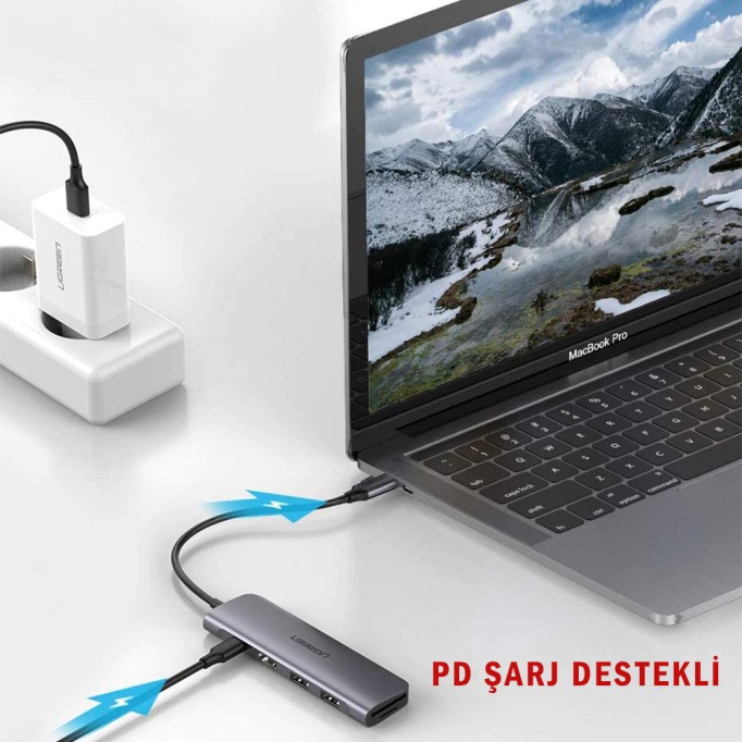 Ugreen Type-C USB 3.0 PD Dönüştürücü ve SD, Micro SD Kart Okuyucu
