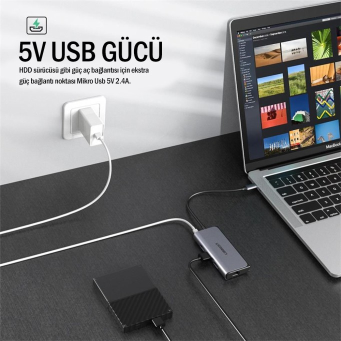 Ugreen Type-C USB Çoklayıcı ve RJ45 Ethernet Dönüştürücü