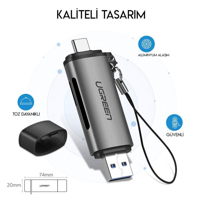 Ugreen Type-C ve USB 3.0 Çok Fonksiyonlu Kart Okuyucu