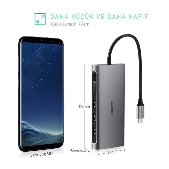Ugreen Type-C VGA Ethernet Kart Okuyucu USB Dönüştürücü