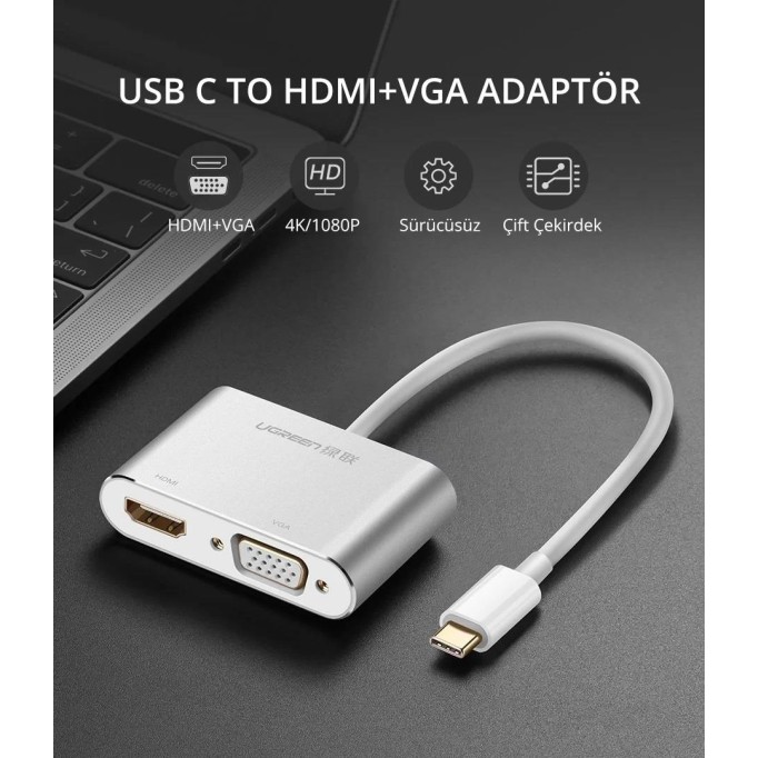 Ugreen Type-C VGA HDMI Dönüştürücü Adaptör