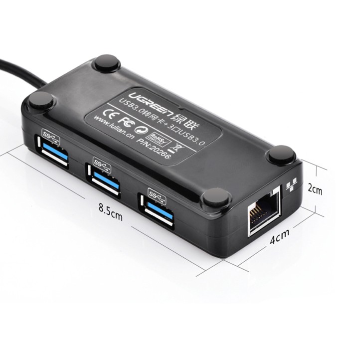 Ugreen USB 3.0 Ethernet Dönüştürücü ve 3 Portlu USB Hub Çoklayıcı