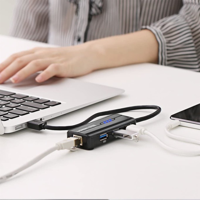 Ugreen USB 3.0 Ethernet Dönüştürücü ve 3 Portlu USB Hub Çoklayıcı