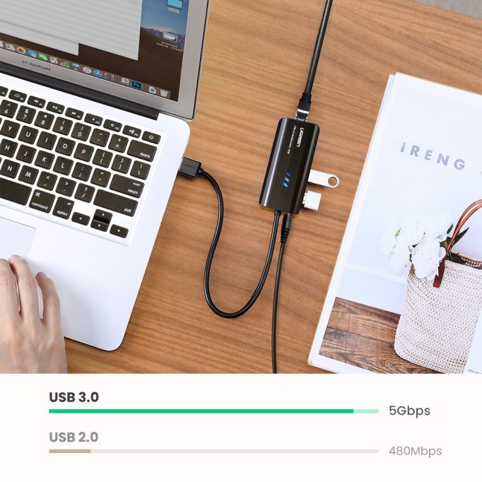 Ugreen USB 3.0 Ethernet Dönüştürücü ve 3 Portlu USB Hub Çoklayıcı