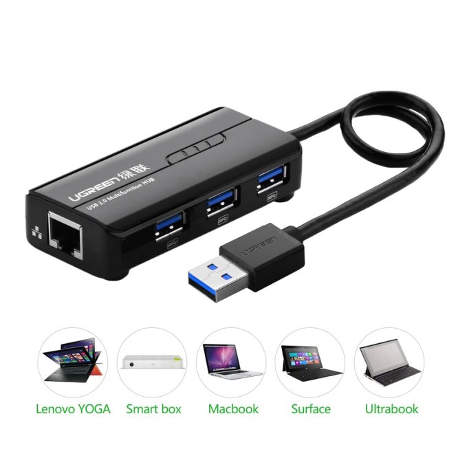 Ugreen USB 3.0 Gigabit Ethernet Dönüştürücü ve 3 Port USB Hub Çoklayıcı